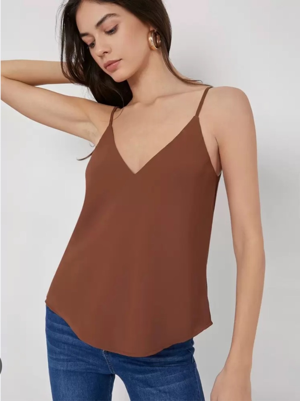 Brown V-Neck Spaghetti Strap Tank